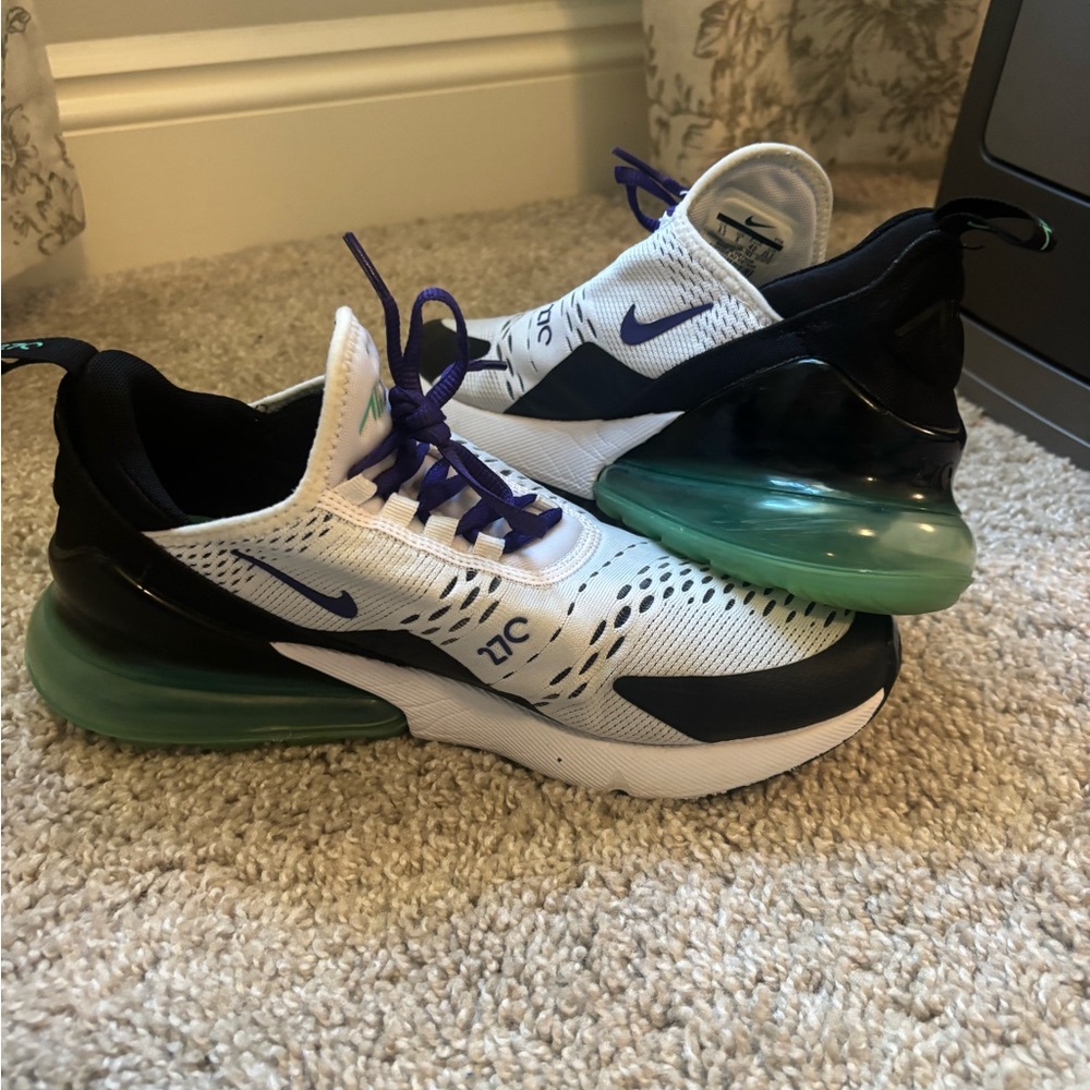 Nike Woman's Air Max 270 White and Black with Green and Purple Accents